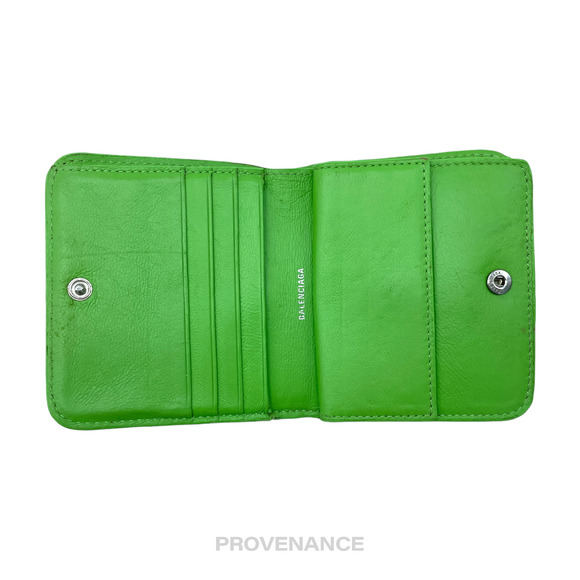 🔴 Balenciaga Logo Print Bifold Wallet - Green Leather - Picture 6 of 9